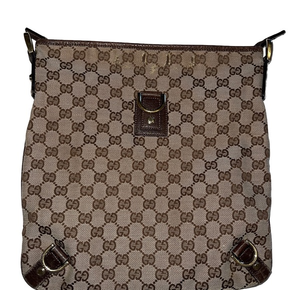 Gucci Handbags - Gucci Logo Abbey GG Pattern D-Ring Canvas/Leather Crossbody Shoulder Bag Brown